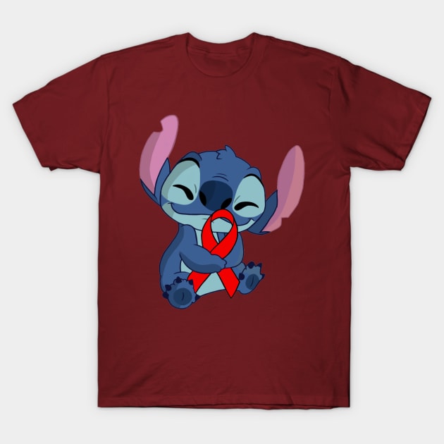 Blue Alien Holding an Awareness Ribbon (Red) T-Shirt by CaitlynConnor